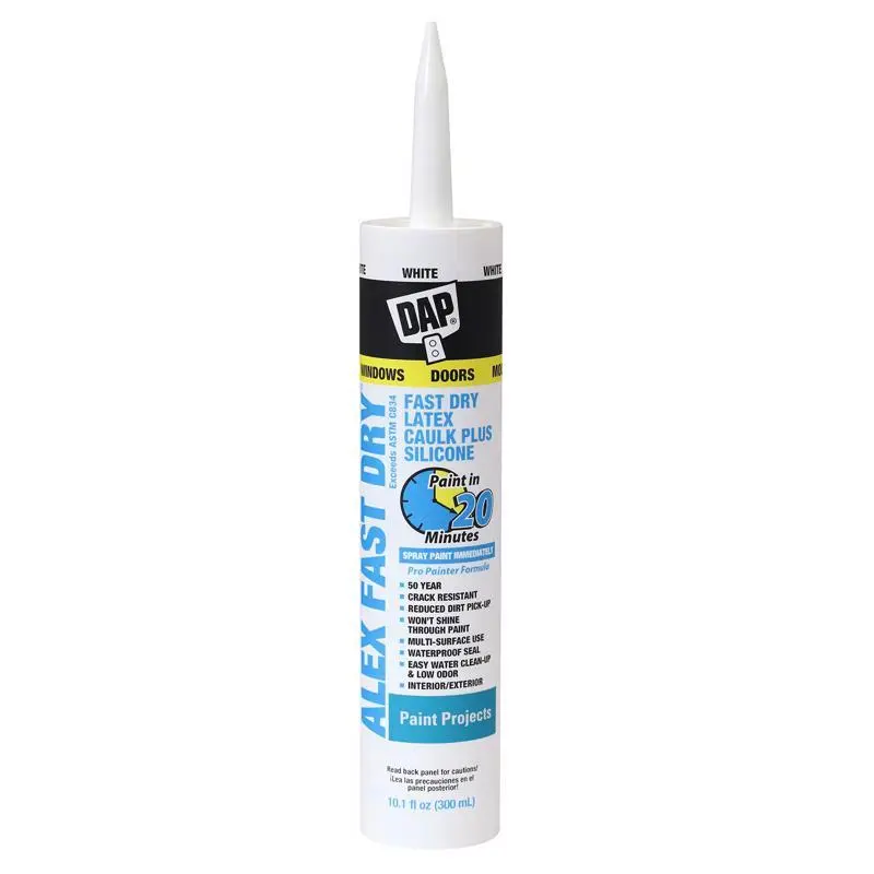 DAP Alex Fast Dry White Siliconized Acrylic Latex Caulk 10.1 oz Windows Doors and Seal DAP Contractor 12 Pack