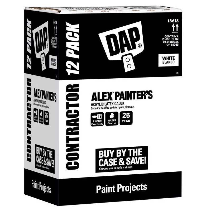 DAP Alex White Acrylic Latex Painter's Caulk 10.1 oz Sealing and Filling Gaps DAP Contractor 12 Pack