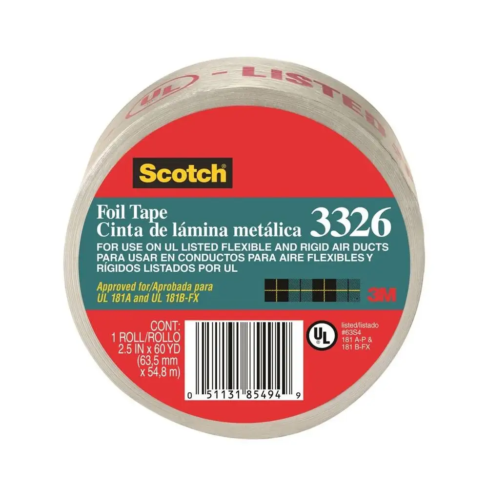Scotch 3326- Aluminum Foil Tape 2-1/2 Inch X 60 Yd Silver HVAC Duct Tape