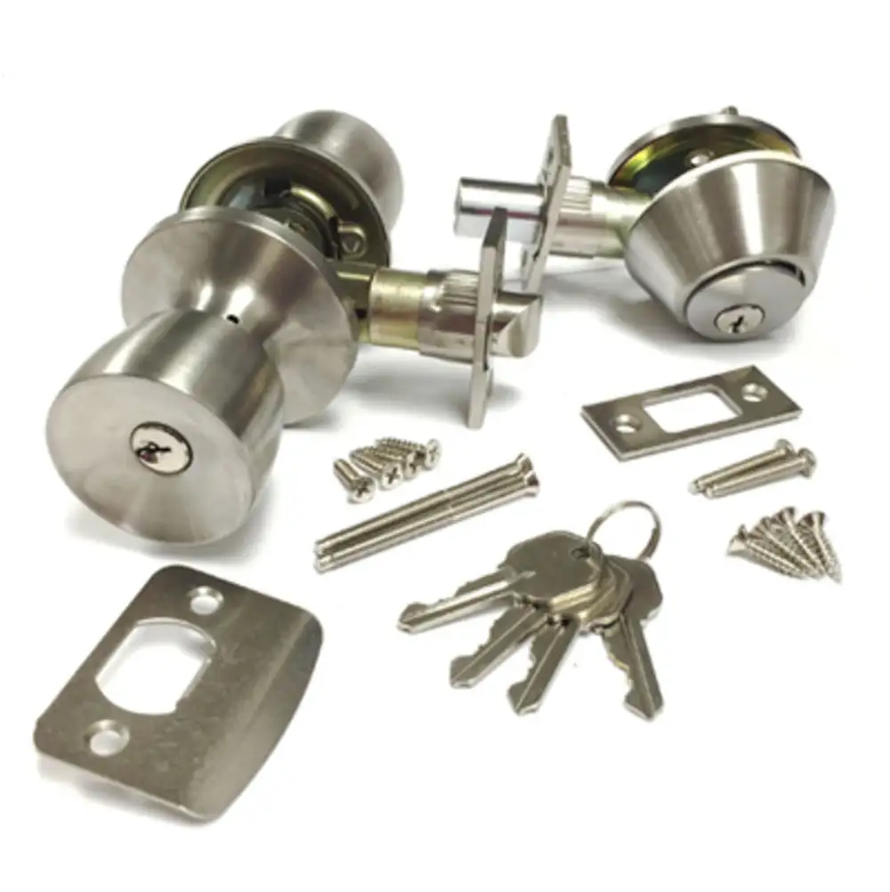 US Hardware D-084SC Knob Deadbolt Set Brass Finish Door Lock