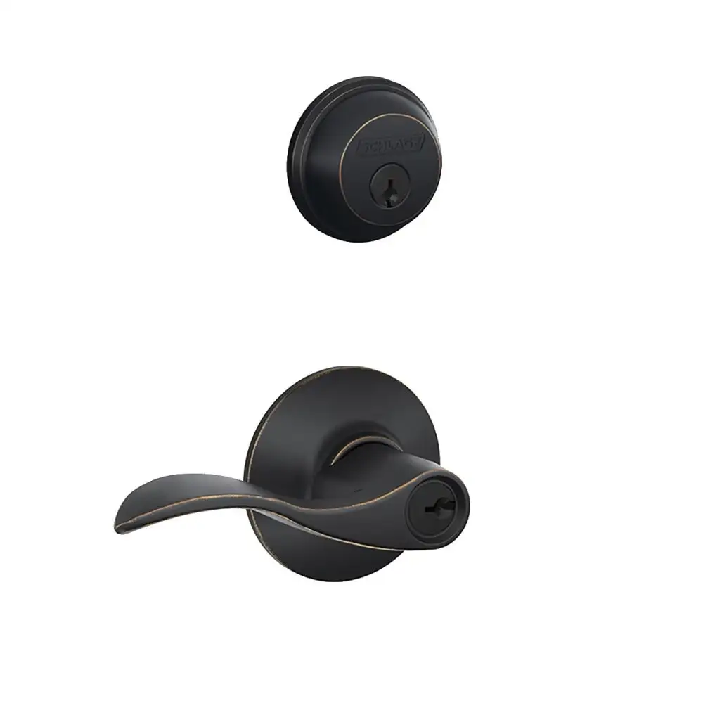 Schlage FB50NVACC716 Aged Bronze Cylinder Deadbolt and Keyed Accent Lever
