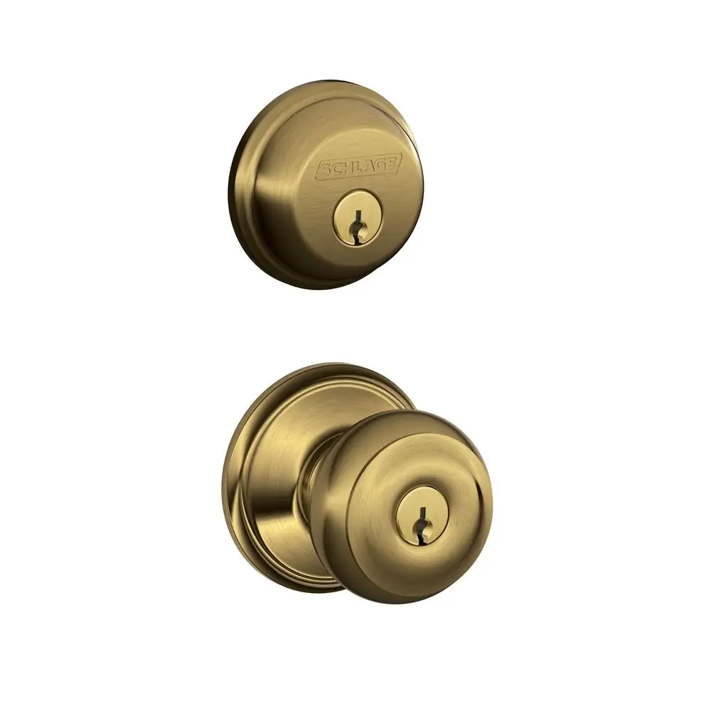 Schlage FB50NVGEO609 Antique Brass Georgian Keyed Entry Deadbolt