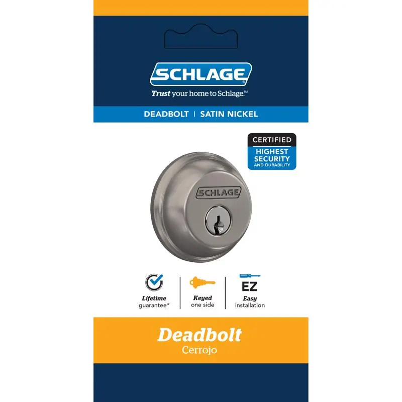 Schlage Satin Nickel Zinc Single Cylinder Deadbolt Home Security