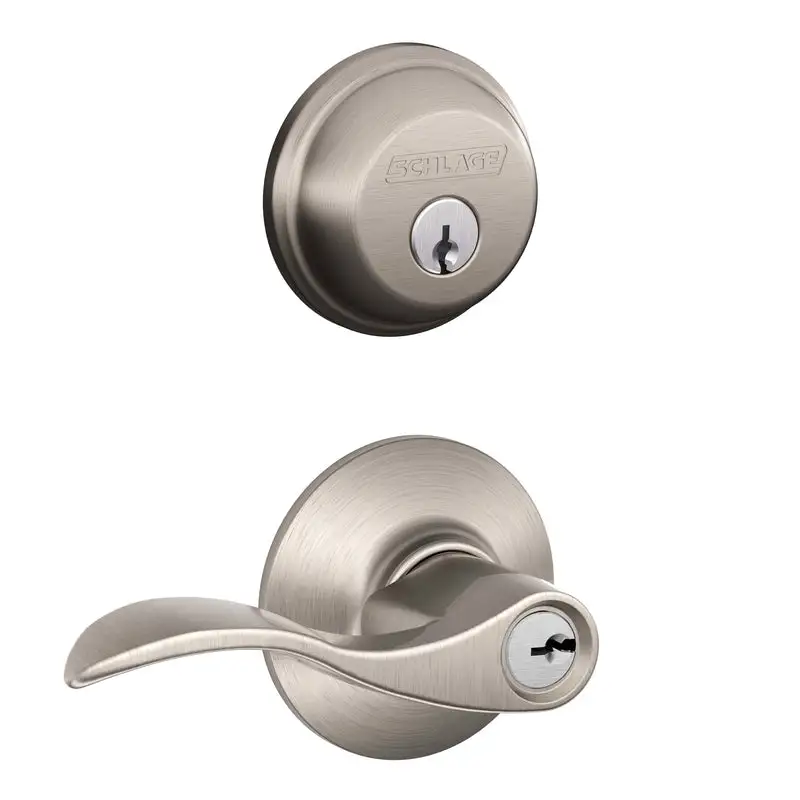 Schlage Accent Satin Nickel Deadbolt and Entry Door Knob 1-3/4 . Secure Door Lock