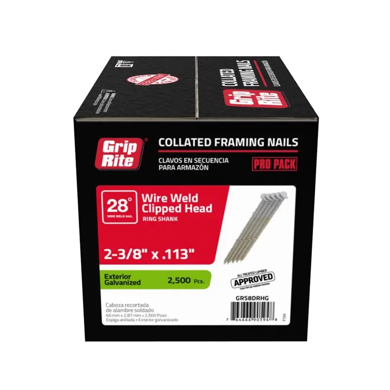 Grip-Rite 2-3/8 L X 11-1/2 Ga Angled Strip Hot-Dip Galvanized Framing Nails 28 deg 2500 pk