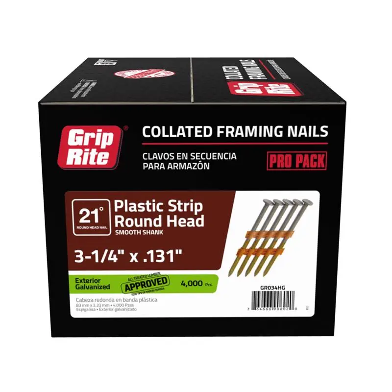 Grip-Rite 3-1/4 Framing Nails 21 Degree 4000 Pack