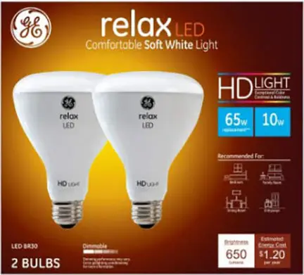 10W Medium Relax LED BR30 Bulb 2 Pack Soft White Lighting General Electric