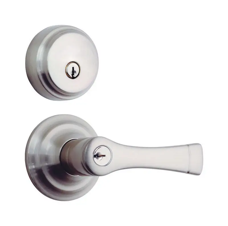 Brinks Push Pull Rotate Harper Satin Nickel Entry Lever and Deadbolt Set KW1 1.75
