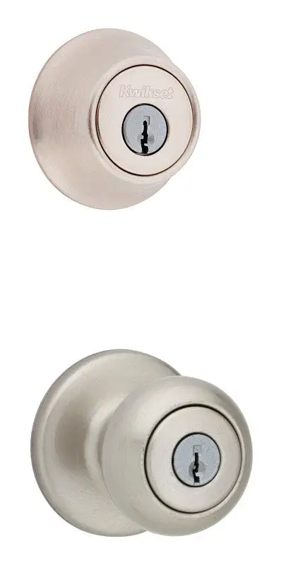 Kwikset Cove Brushed Entry Knob and Single Cylinder Deadbolt KW1 2-3/4 . Home Security