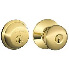 Bright Brass Plymouth Design Keyed Entry Lockset Single-Cylinder Deadbolt Schlage