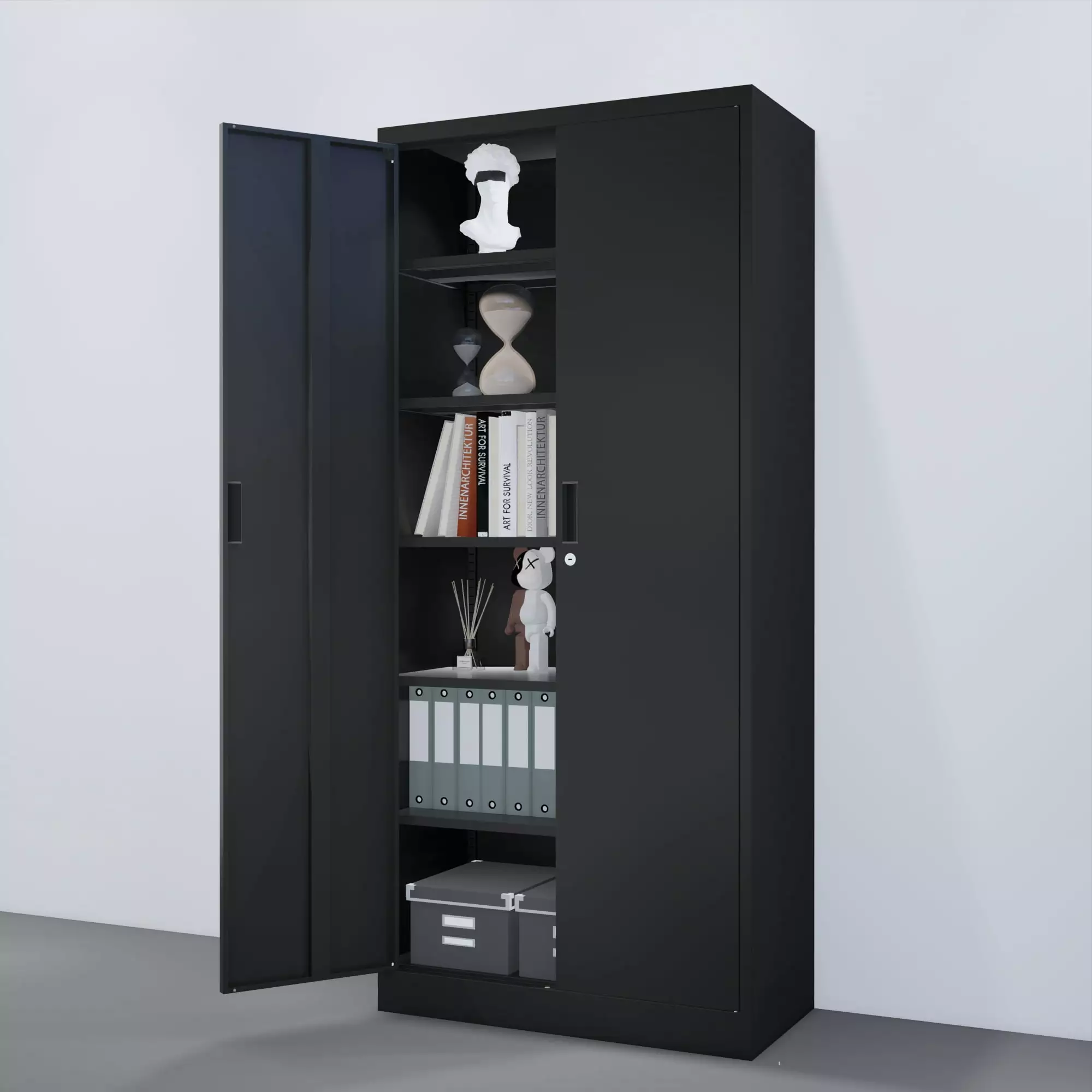 71 Inch Metal Storage Cabinet Lock 2 Doors 5 Adjustable Shelves Garage Office Home Black CJF
