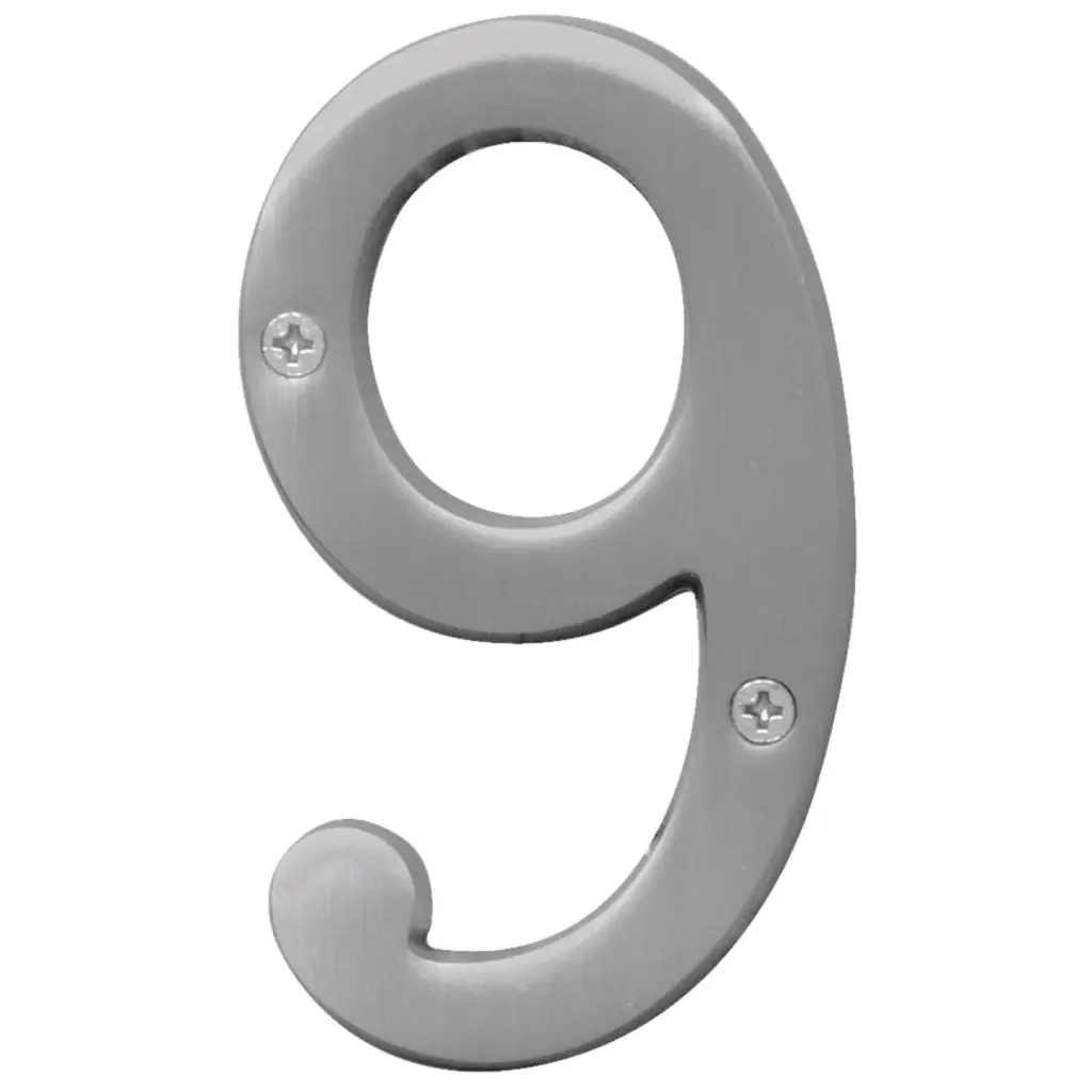 Hy-Ko Prestige Series 4 Inch Satin Nickel House Number Nine