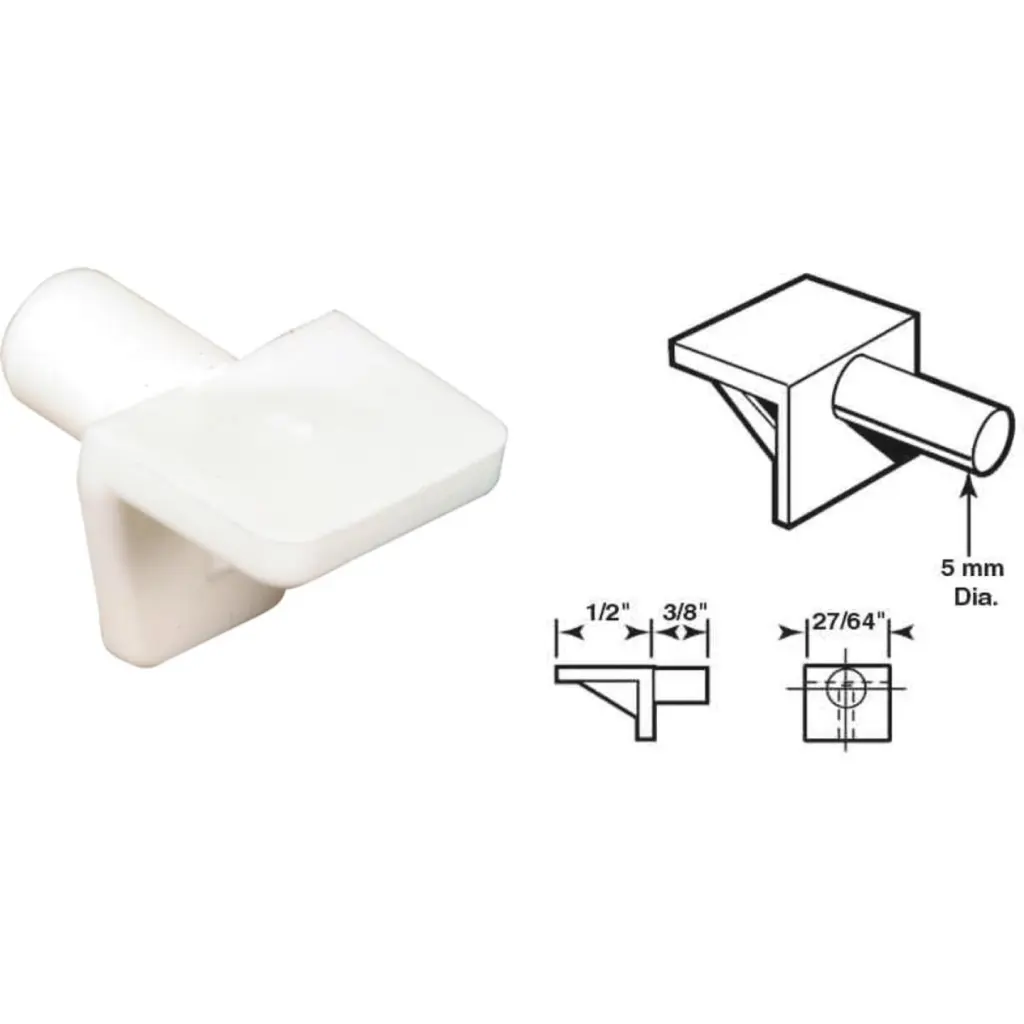Prime-Line 5mm White Plastic Mini Shelf Support 8-Count Lightweight Shelving Prime Line