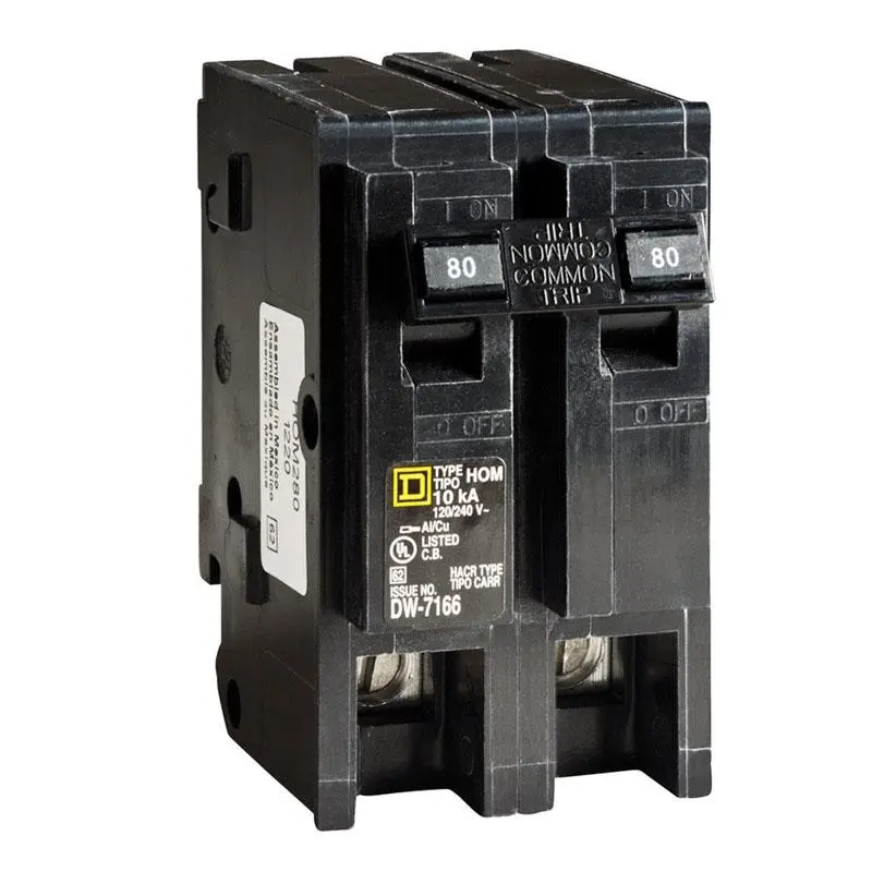 Square D 2-Pole Indoor Plug- Circuit Breaker 80A 120/240V 2.98 D x 3.13 H x 2 W Inches