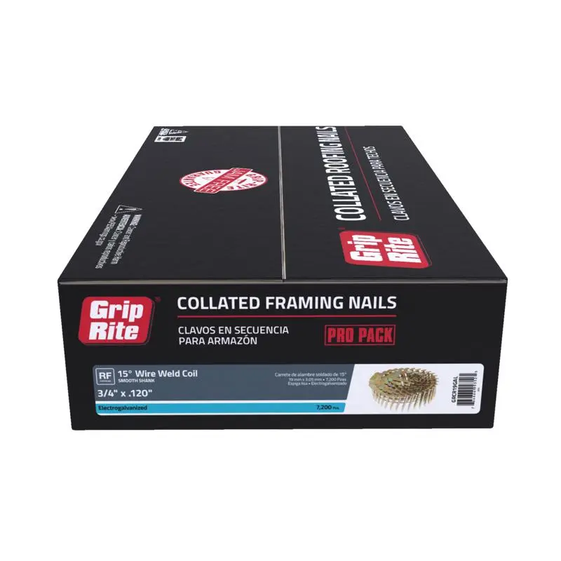 Grip-Rite 3/4 Inch Angled Coil Electro Galvanized Roofing Nails 15 Degree 7200 Pack