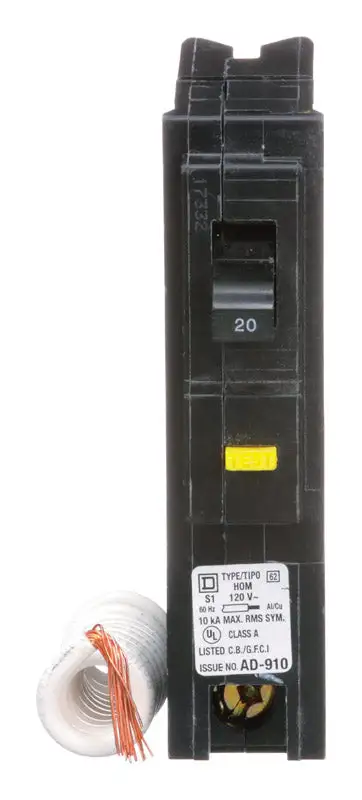 Square D HomeLine 20 amps Surge Single Pole Circuit Breaker - Electrical Panel Protection