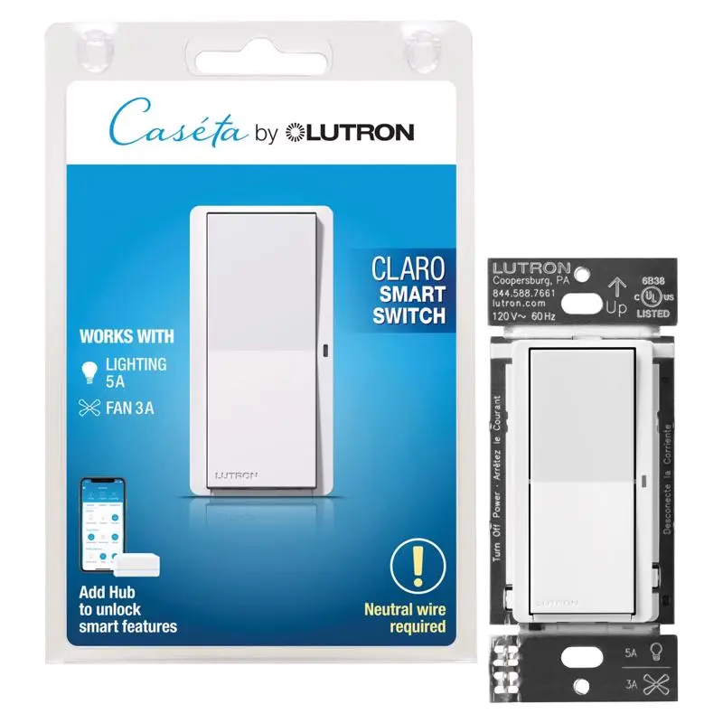 Lutron Caseta 5A Single Pole Smart Rocker Switch White 1 Pack