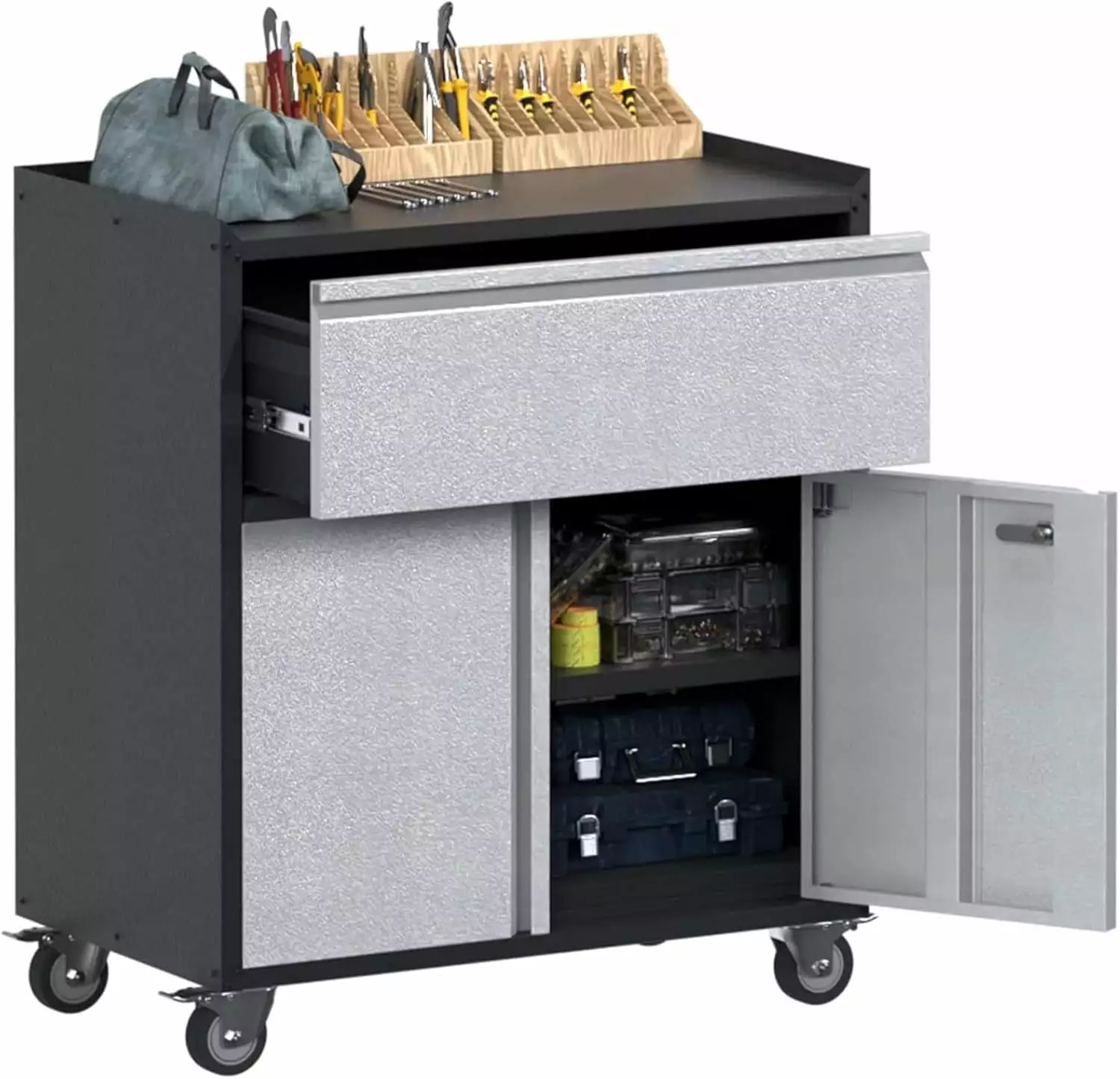 Rolling Garage Storage Cabinet Door and Drawer Lockable Metal Tool Cabinet MENGGE