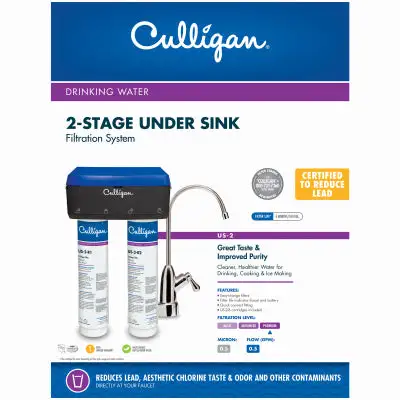 Culligan 2 Stage Under Sink Water Filtration System Clean Drinking Water