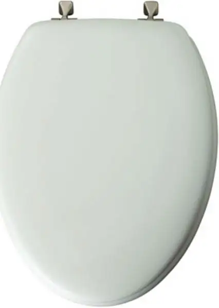 Mayfair 144BN-000 Elongated Molded Wood Toilet Seat Brush Nickel Hinge White