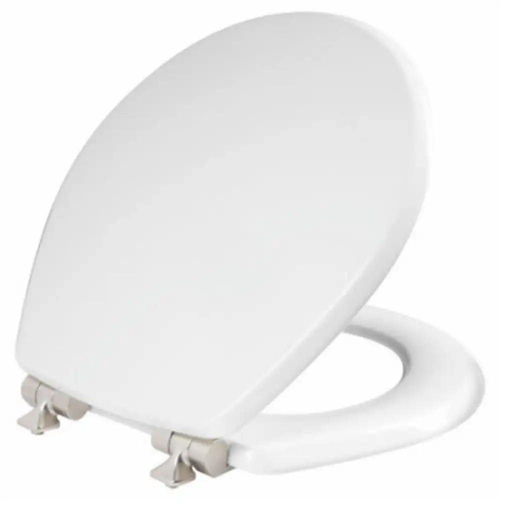 Mayfair 26NISLA 000 Round Molded Wood Toilet Seat Brushed Nickel Hinge White