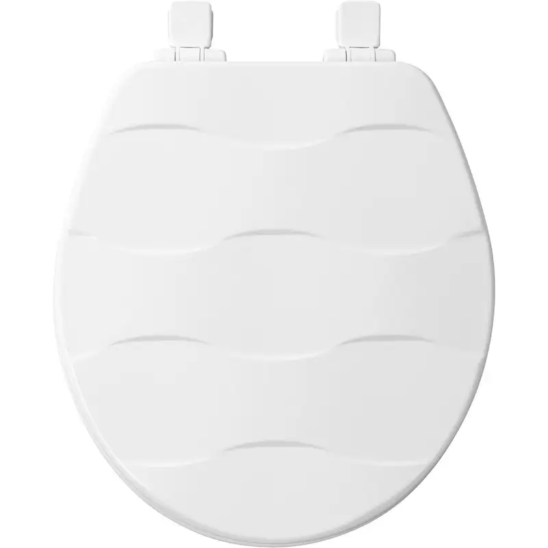 Mayfair Basket Weave Slow Close Round White Enameled Wood Toilet Seat Mayfair by Bemis